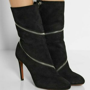 Alaia Black Zipped Suede Ankle Boots